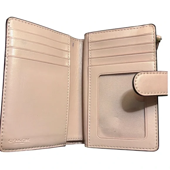 Coach Medium Corner Zip Wallet Signature Canvas Khaki Pink - Picture 6 of 12